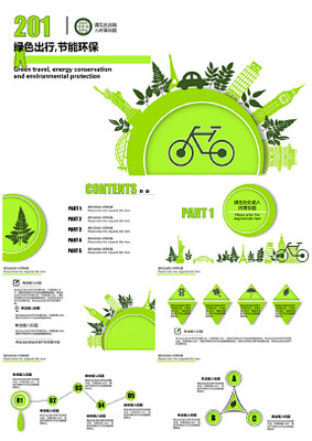 手繪綠色茂密葉子述職報告環保行業低碳節能工作匯報ppt模板